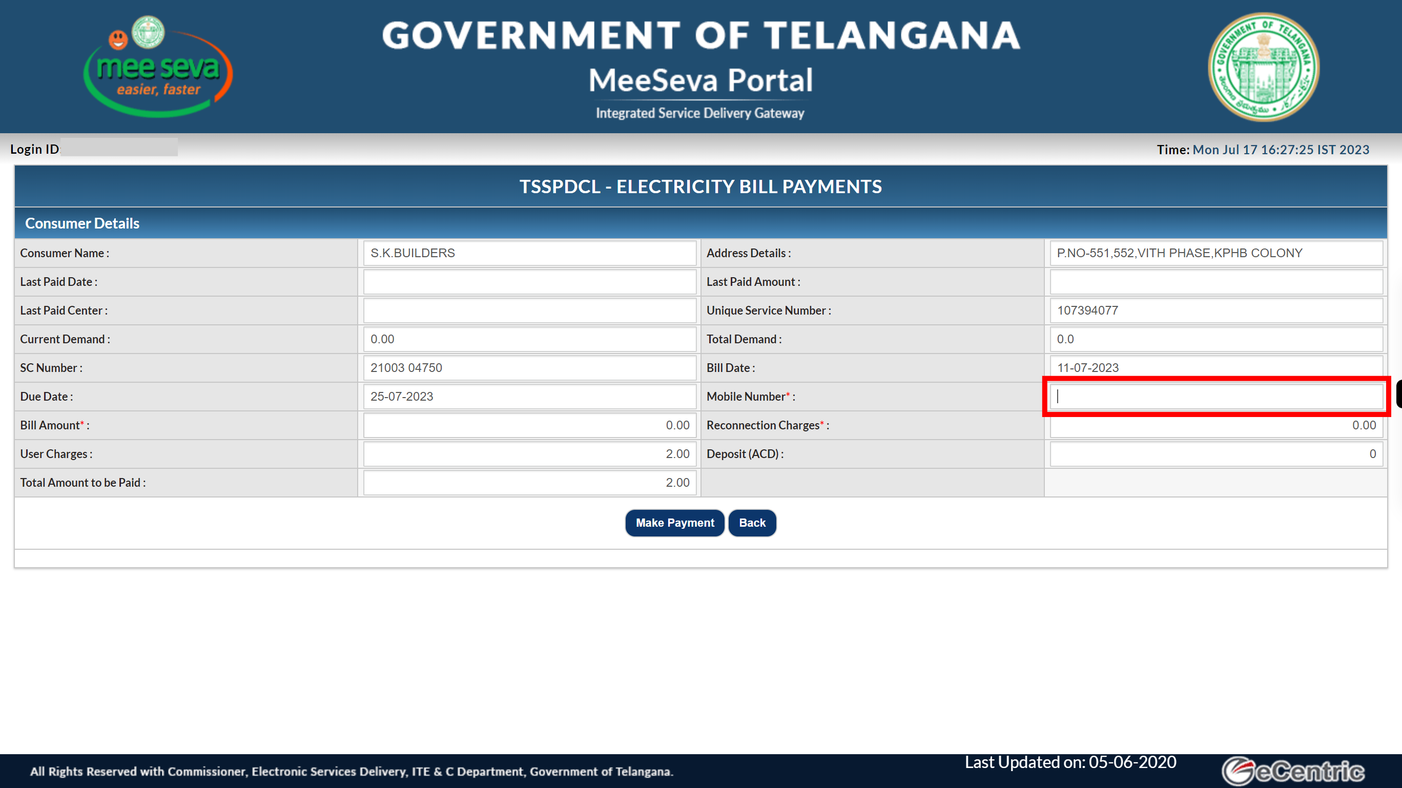 TSSPDCL - ELECTRICITY BILL PAYMENTS