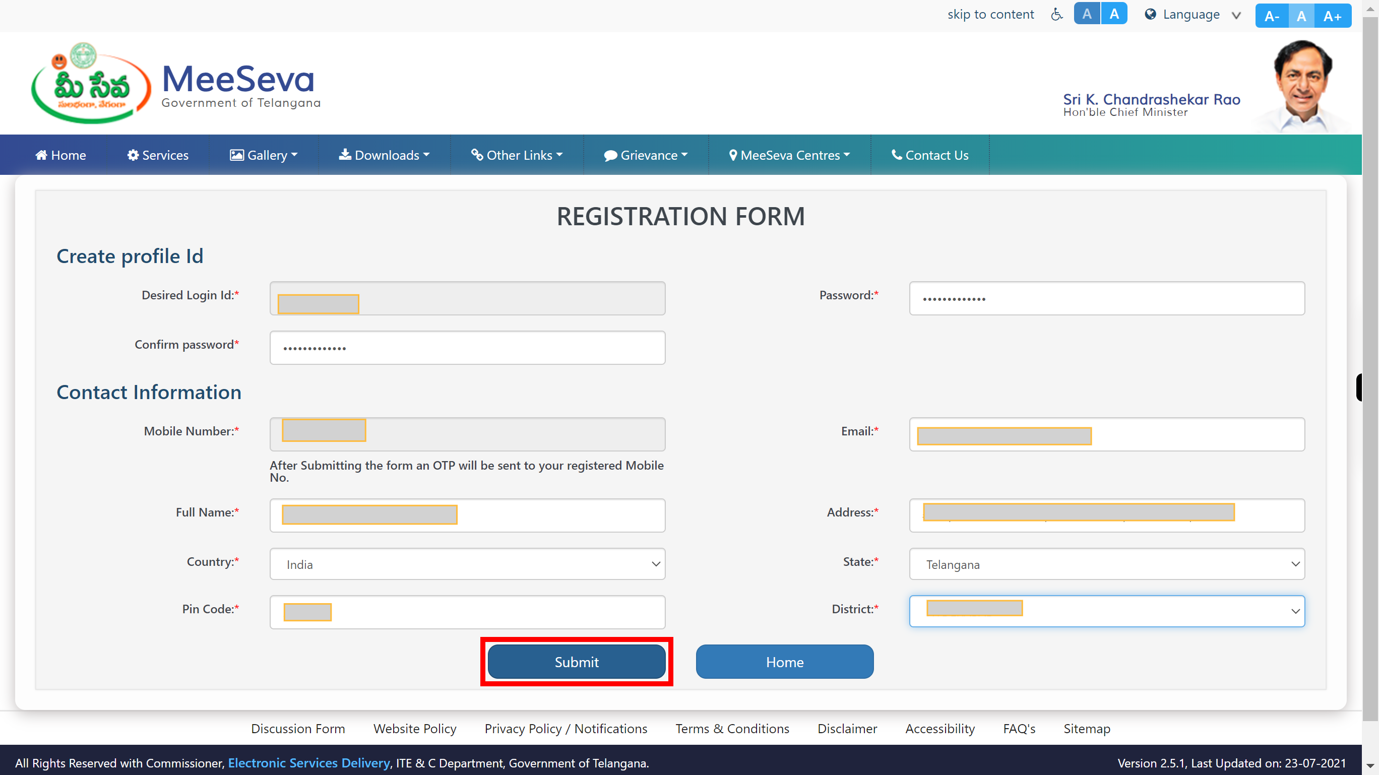 Welcome to Telangana MeeSeva Portal...