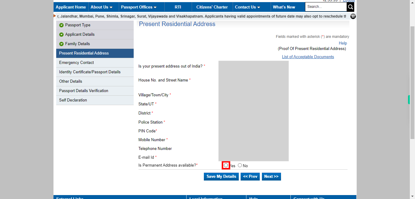 Present Address : Apply for Fresh Passport / Reissue of Passport | Passport Seva