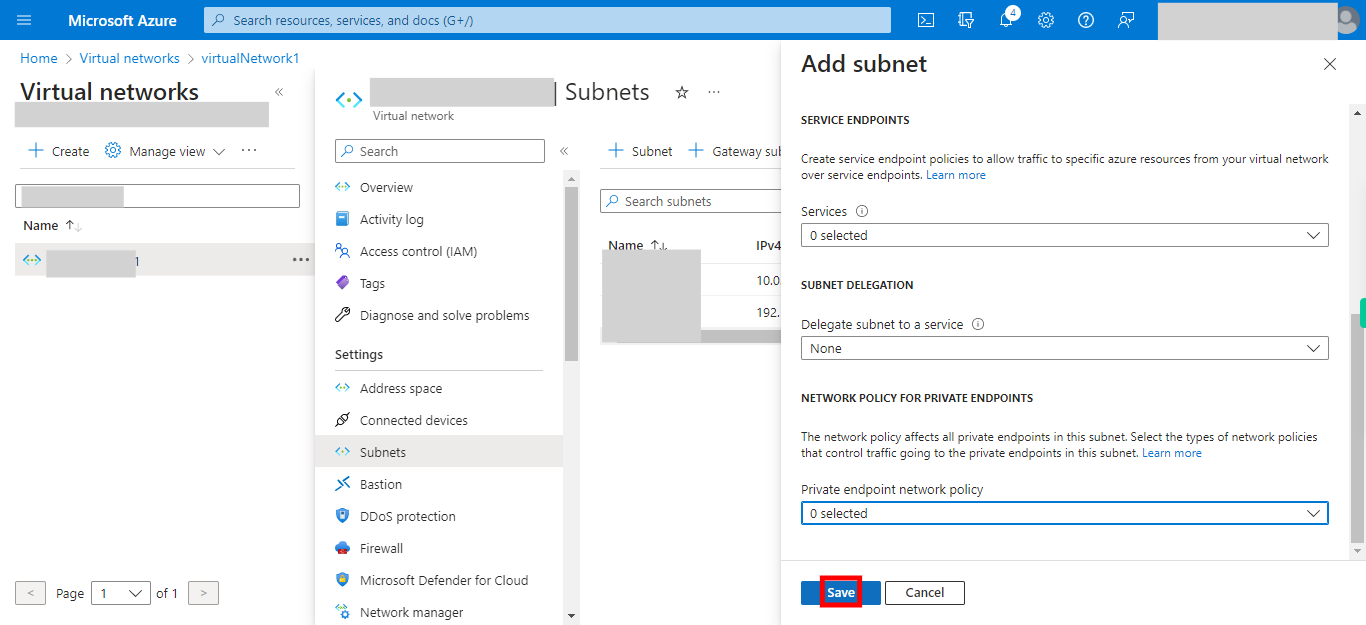 Add subnet - Microsoft Azure