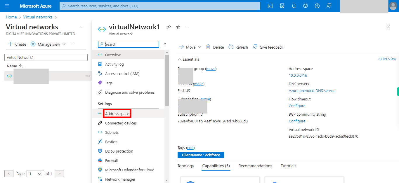 virtualNetwork1 - Microsoft Azure