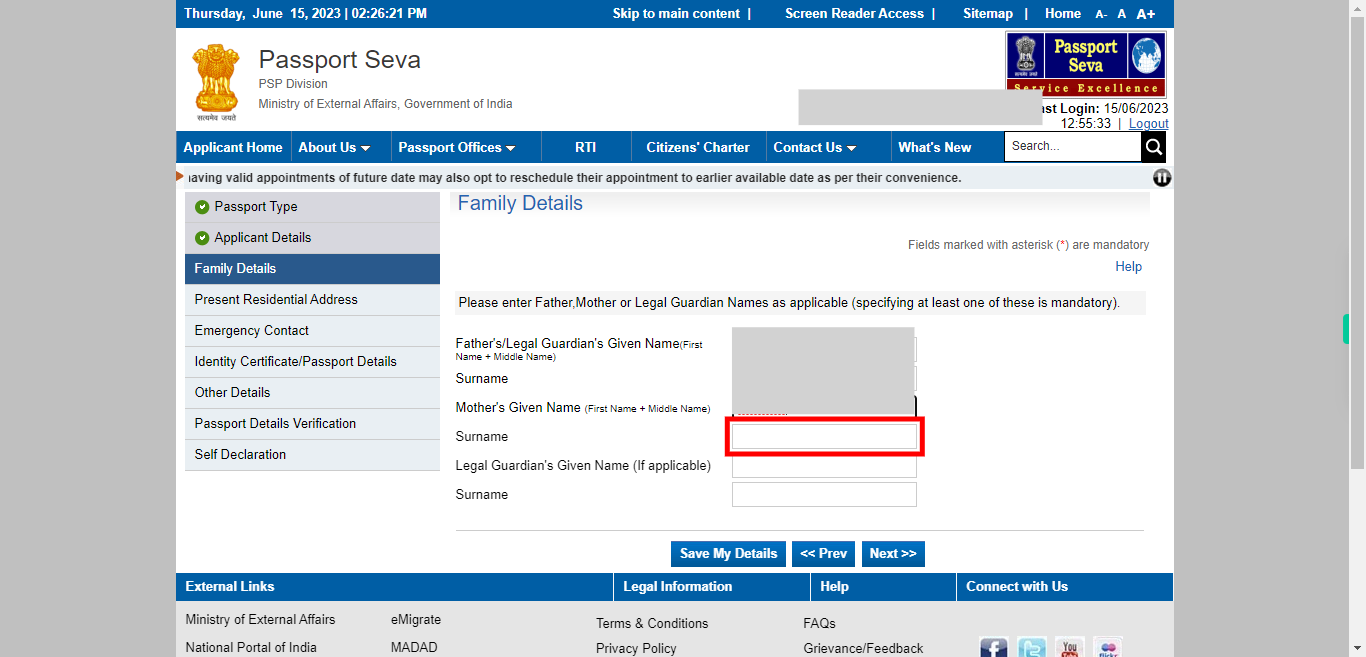 Family Details : Apply for Fresh Passport / Reissue of Passport | Passport Seva