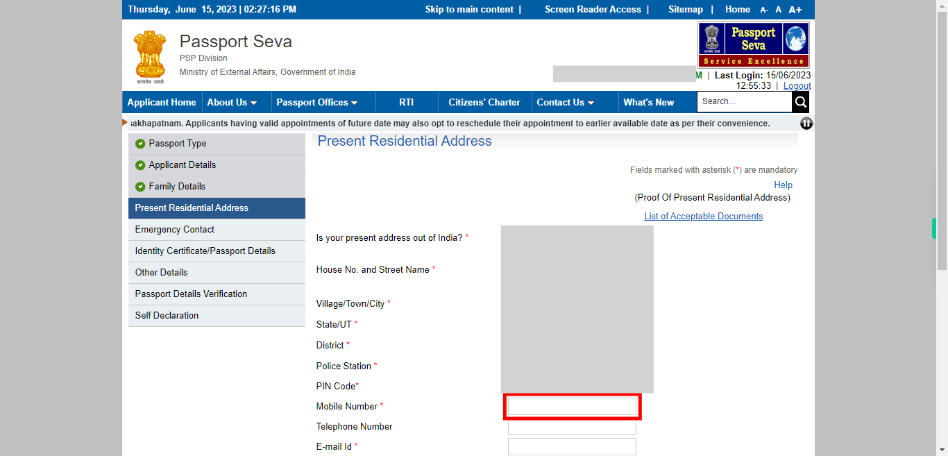 Present Address : Apply for Fresh Passport / Reissue of Passport | Passport Seva