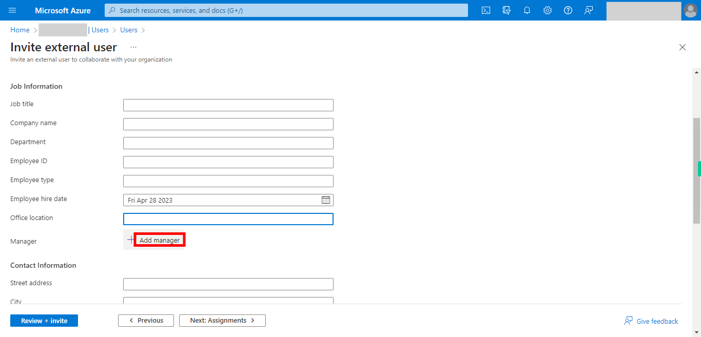 Invite external user - Microsoft Azure