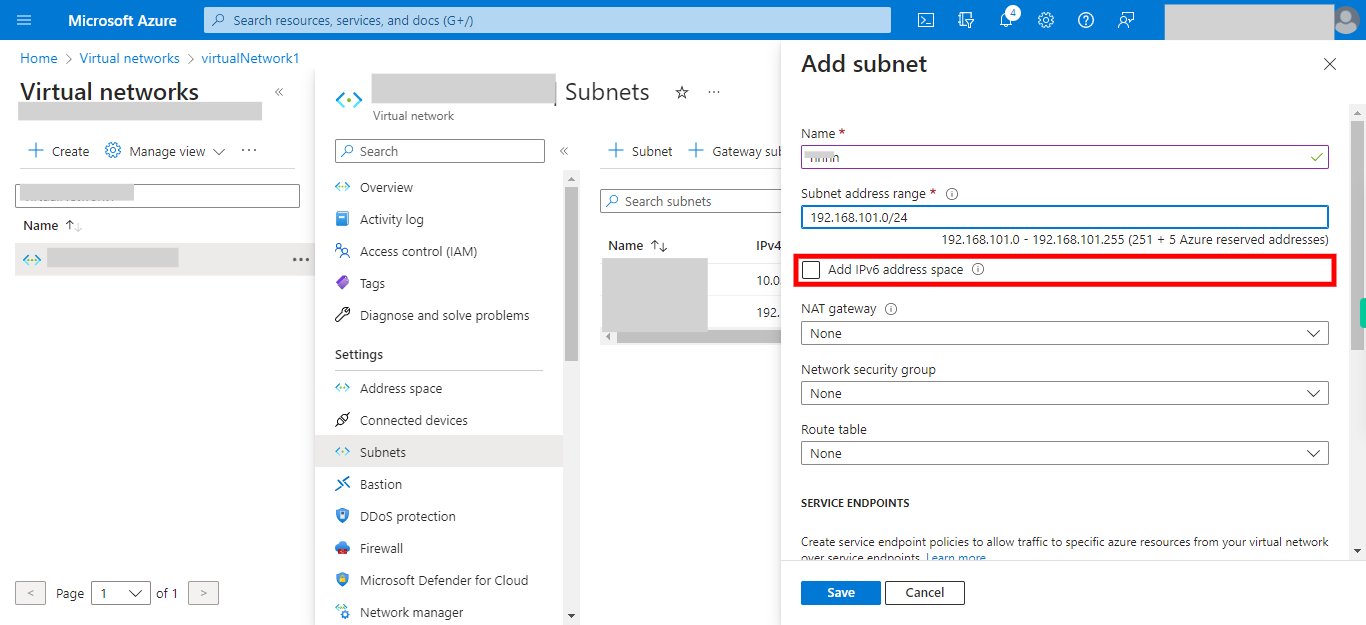 Add subnet - Microsoft Azure