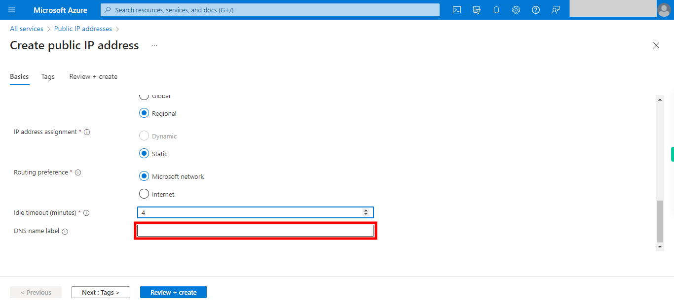 Create public IP address - Microsoft Azure