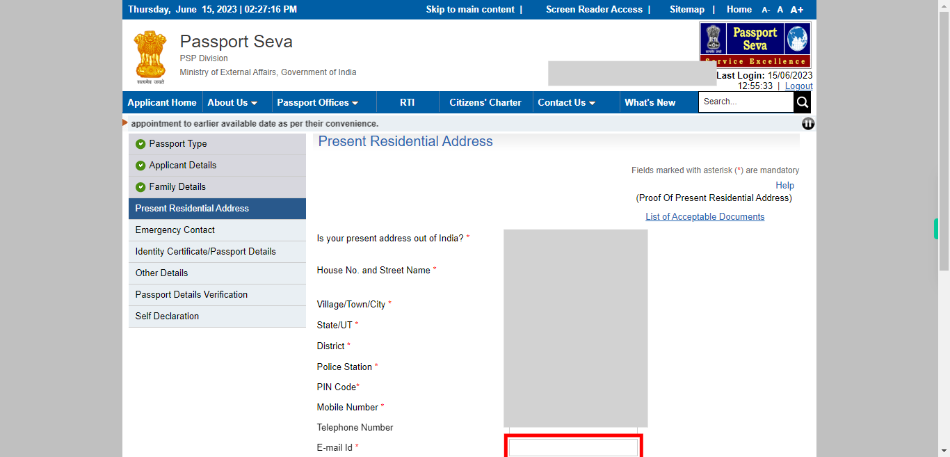 Present Address : Apply for Fresh Passport / Reissue of Passport | Passport Seva