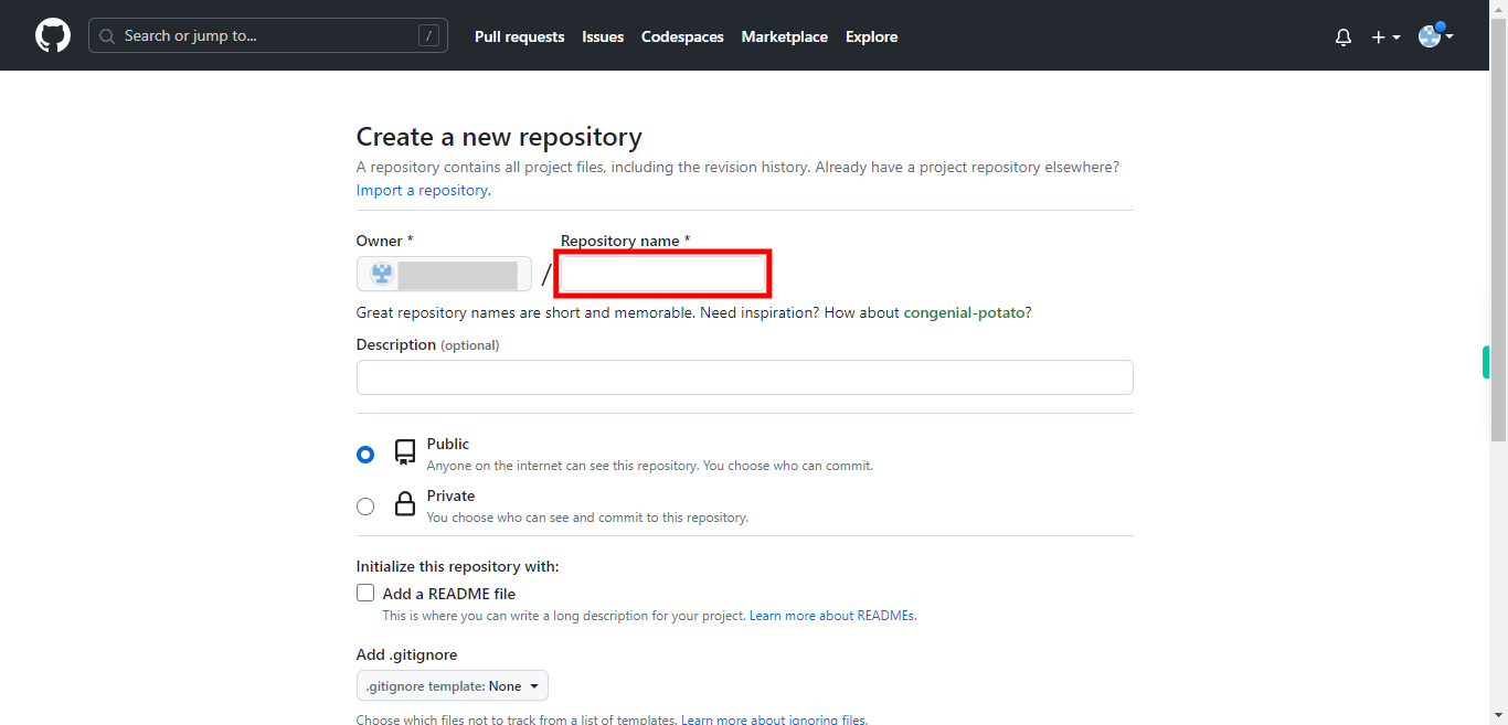 New repository · GitHub