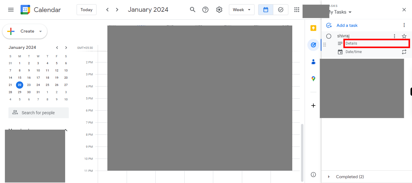 Google Calendar - Week of January 21, 2024