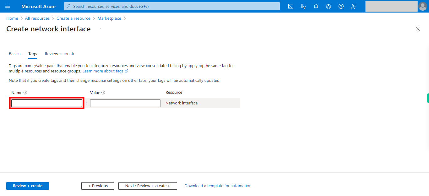 Create network interface - Microsoft Azure