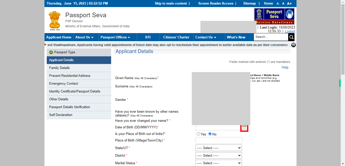 Applicant Details : Apply for Fresh Passport / Reissue of Passport | Passport Seva