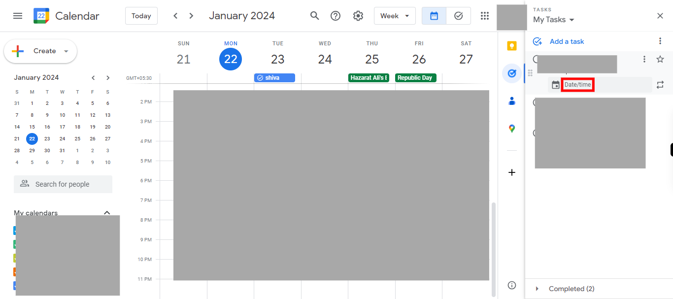 Google Calendar - Week of January 21, 2024