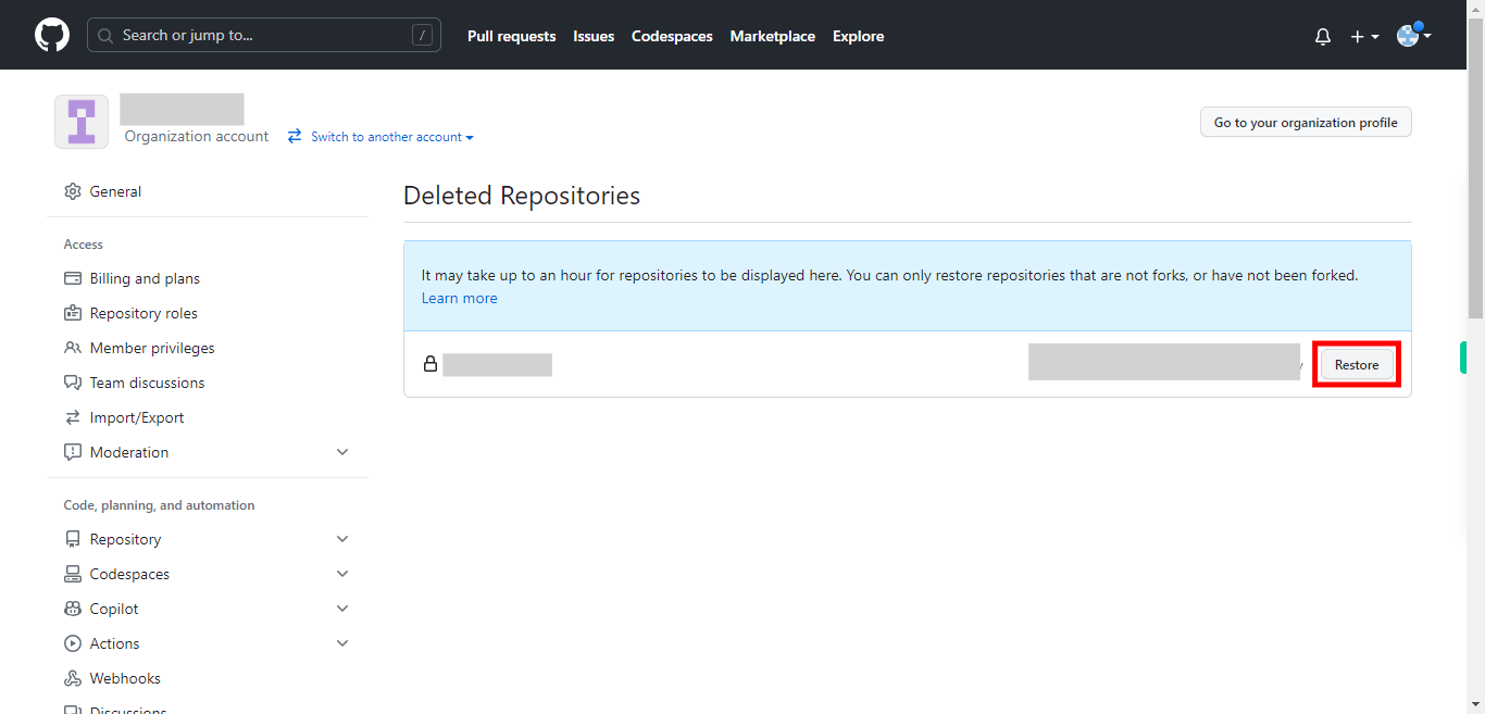 Deleted Repositories