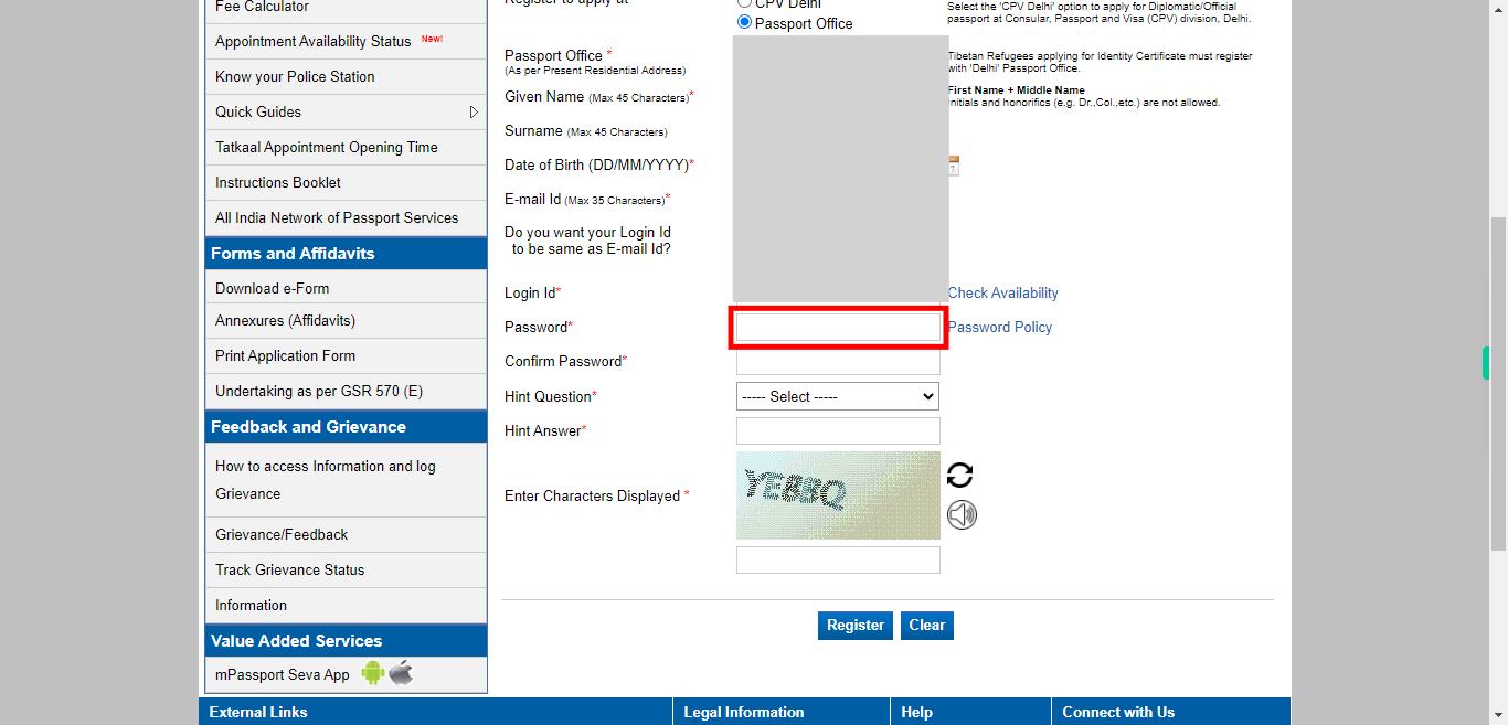 User Registration | Passport Seva