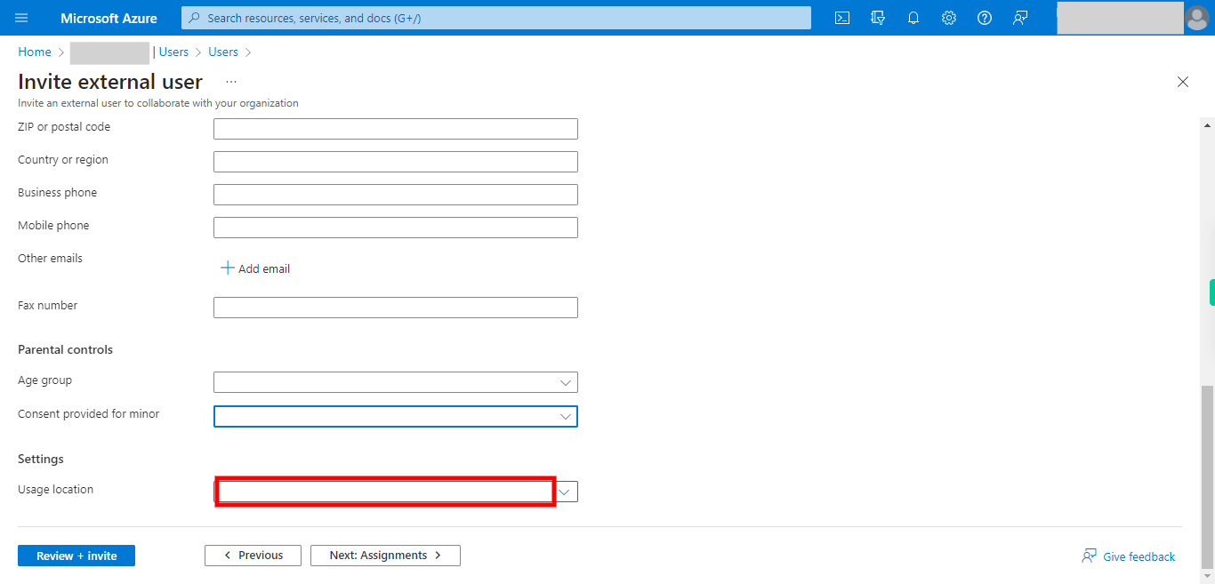 Invite external user - Microsoft Azure