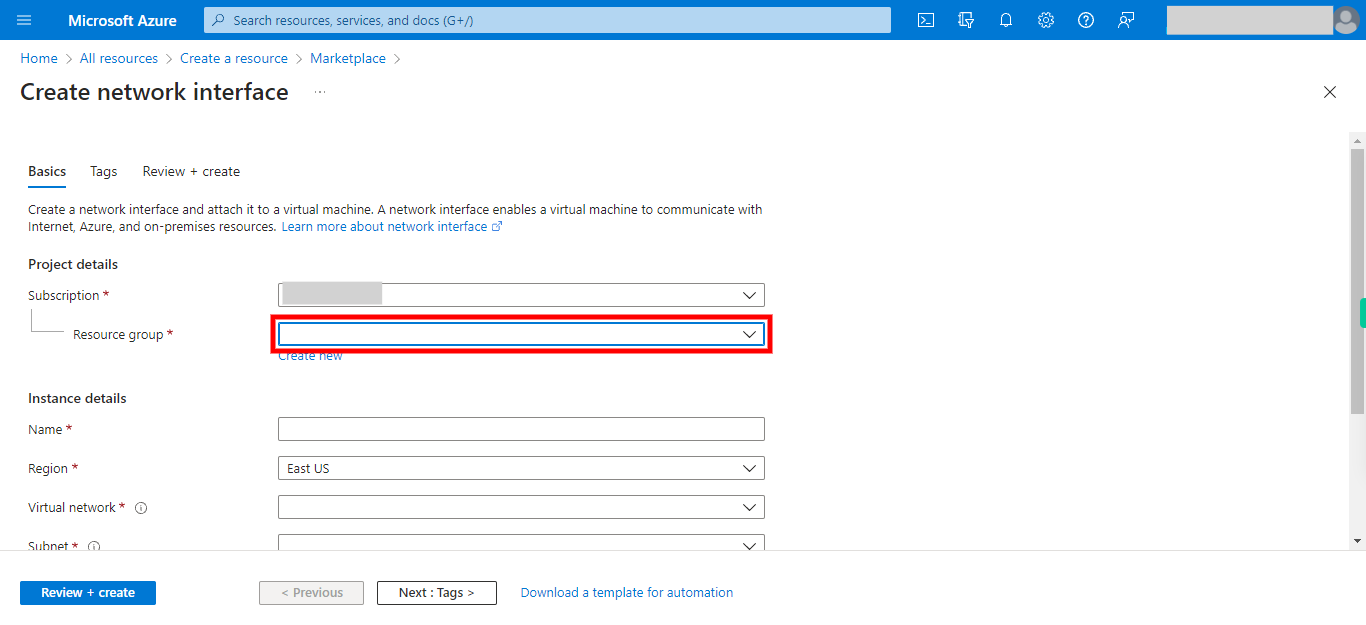 Create network interface - Microsoft Azure