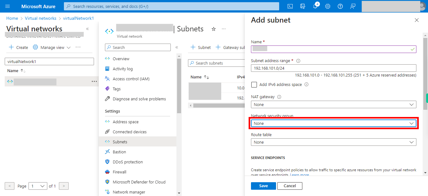 Add subnet - Microsoft Azure