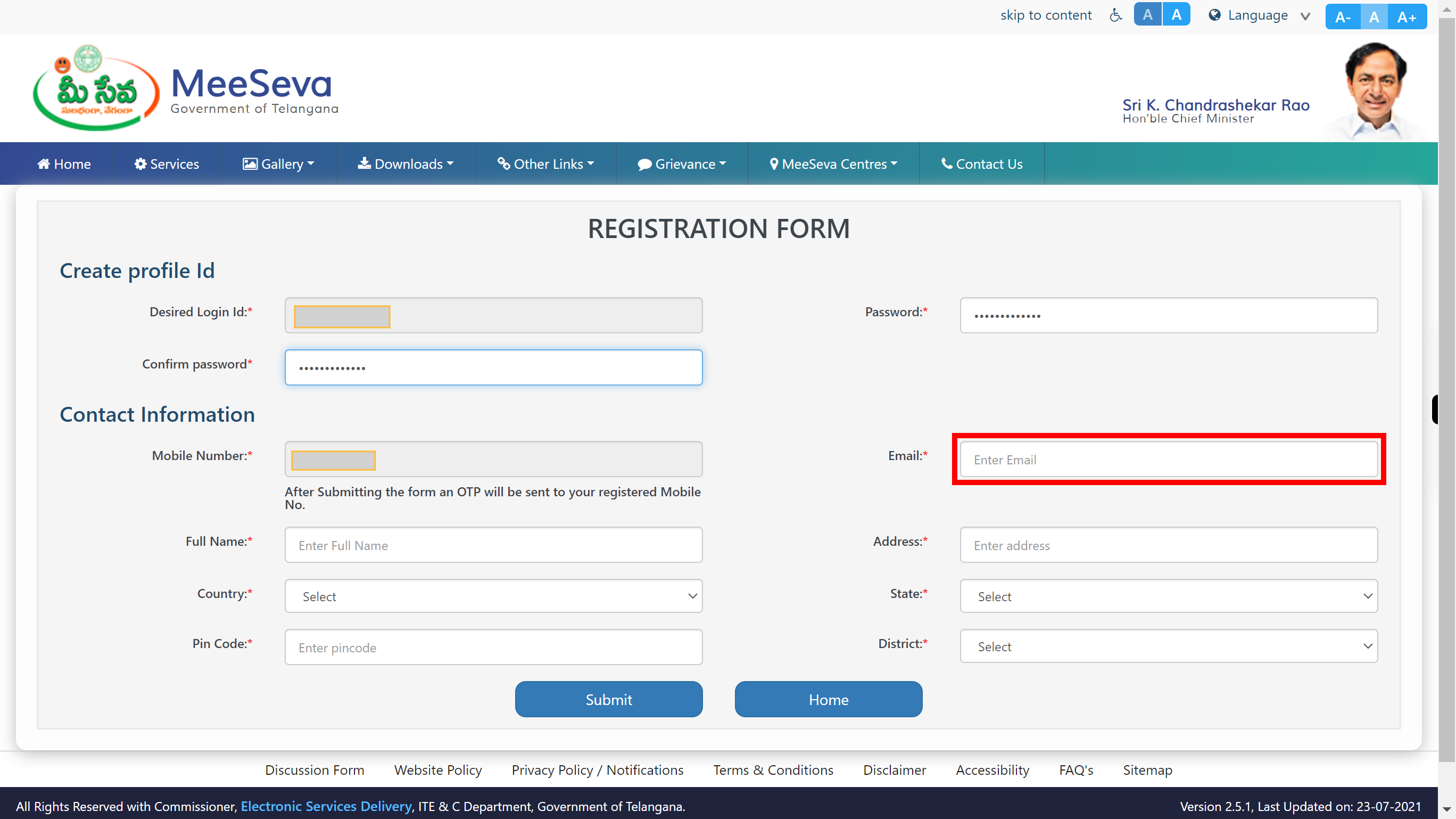 Welcome to Telangana MeeSeva Portal...