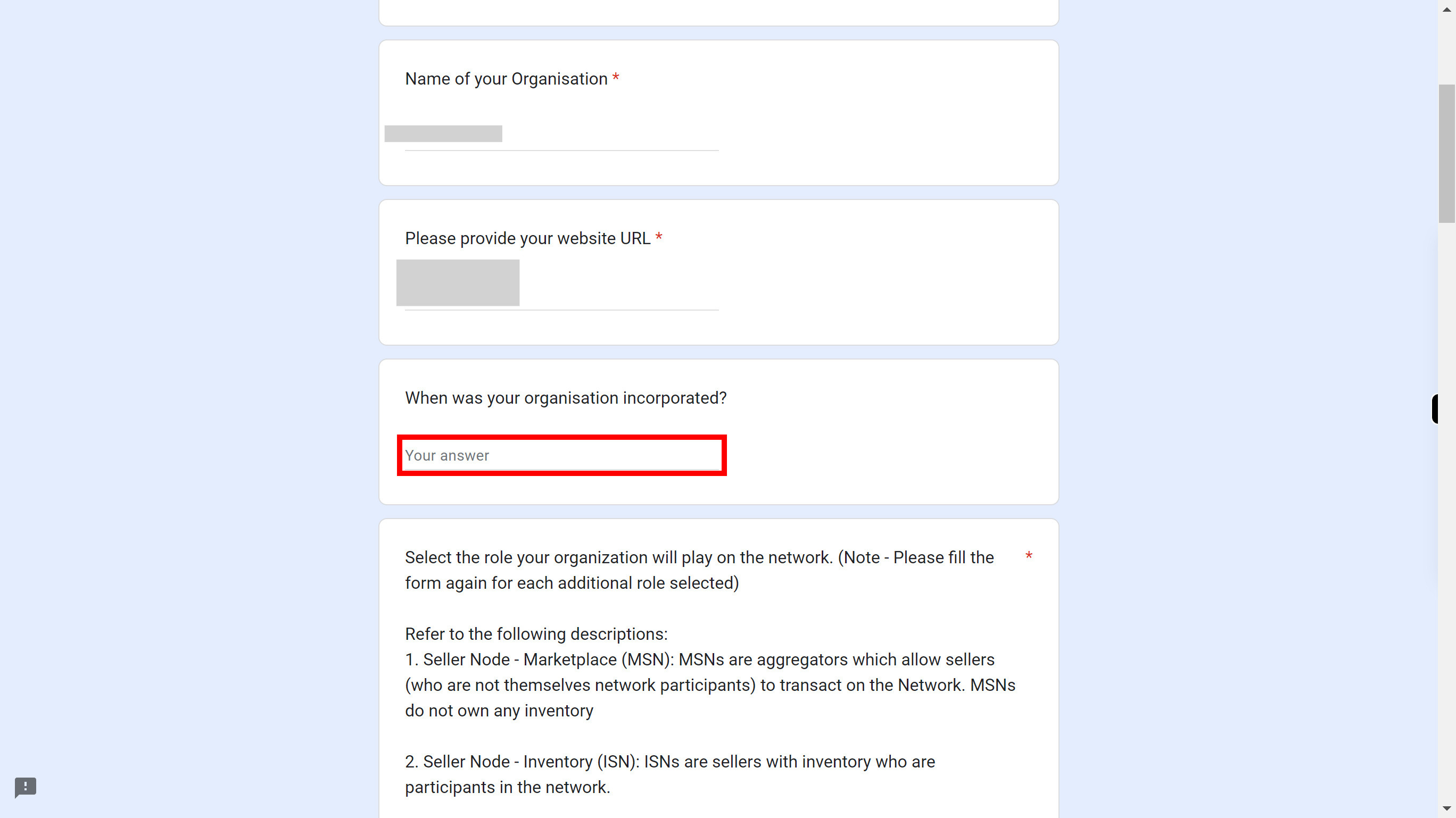 Network Participant Profile Form