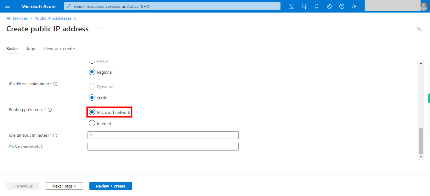 Create public IP address - Microsoft Azure