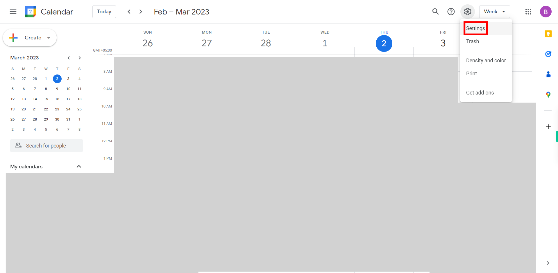 Google Calendar - Week of February 26, 2023