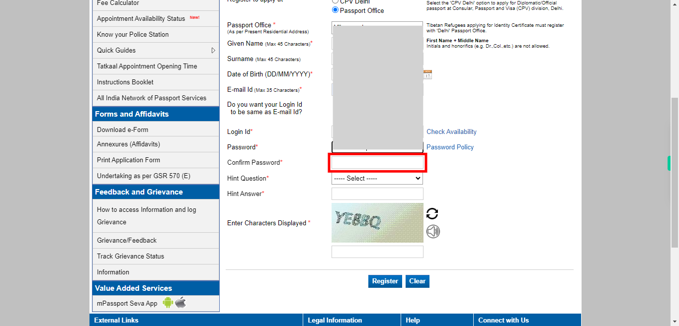 User Registration | Passport Seva