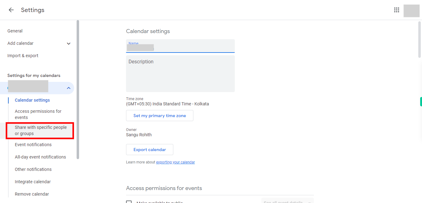 Google Calendar - Calendar settings for Sangu Rohith