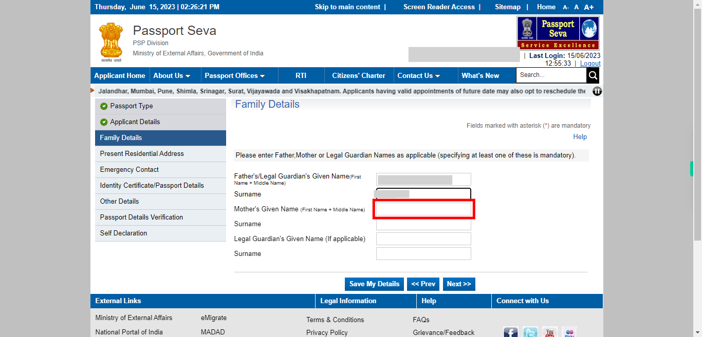 Family Details : Apply for Fresh Passport / Reissue of Passport | Passport Seva