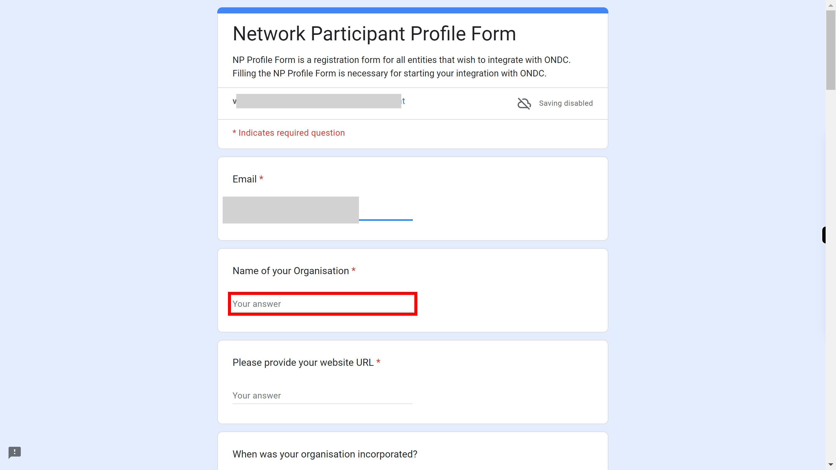 Network Participant Profile Form