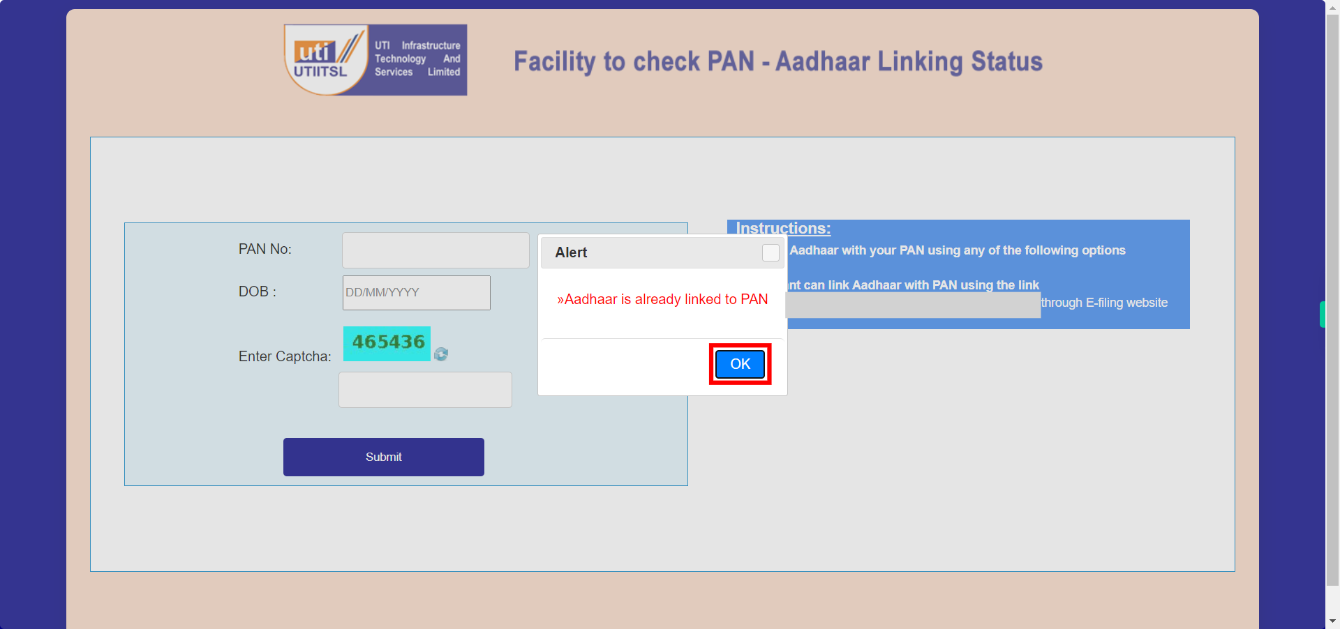 PAN Aadhaar Linking Check