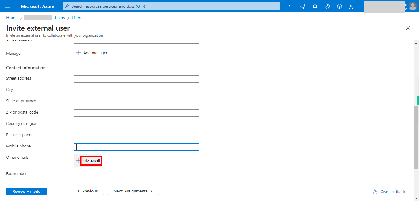 Invite external user - Microsoft Azure