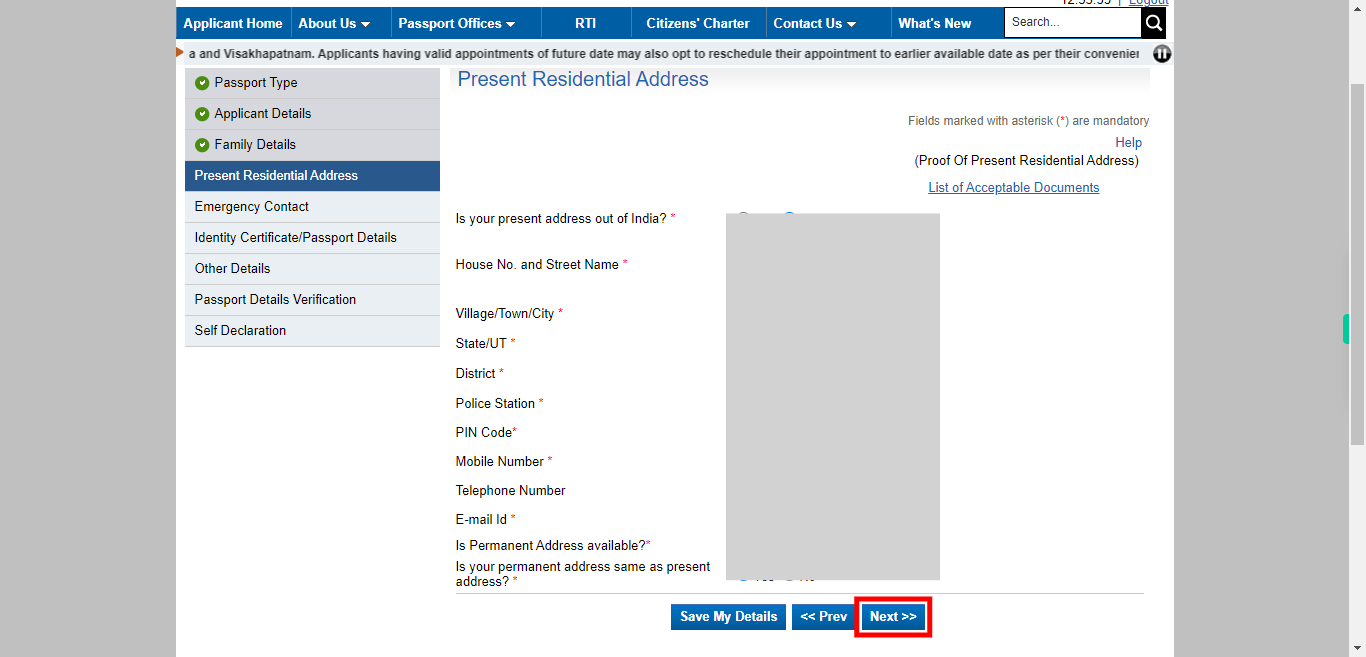 Present Address : Apply for Fresh Passport / Reissue of Passport | Passport Seva