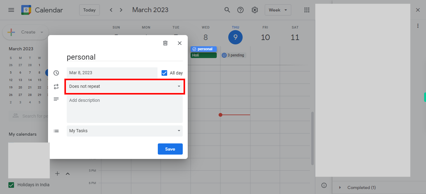 Google Calendar - Week of March 5, 2023