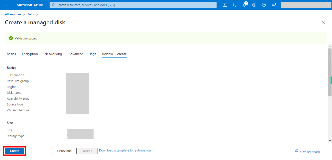 Create a managed disk - Microsoft Azure