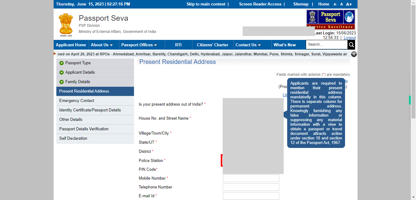 Present Address : Apply for Fresh Passport / Reissue of Passport | Passport Seva