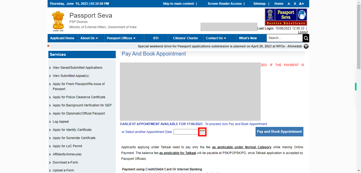 Online Payment | Passport Seva