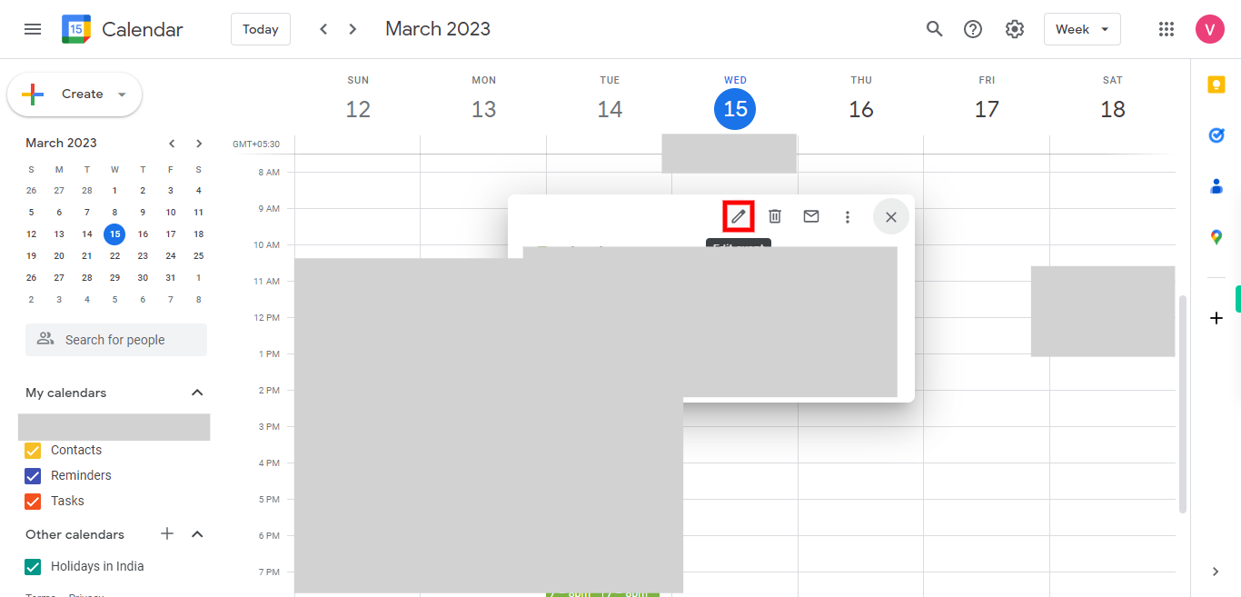 Google Calendar - Week of March 12, 2023