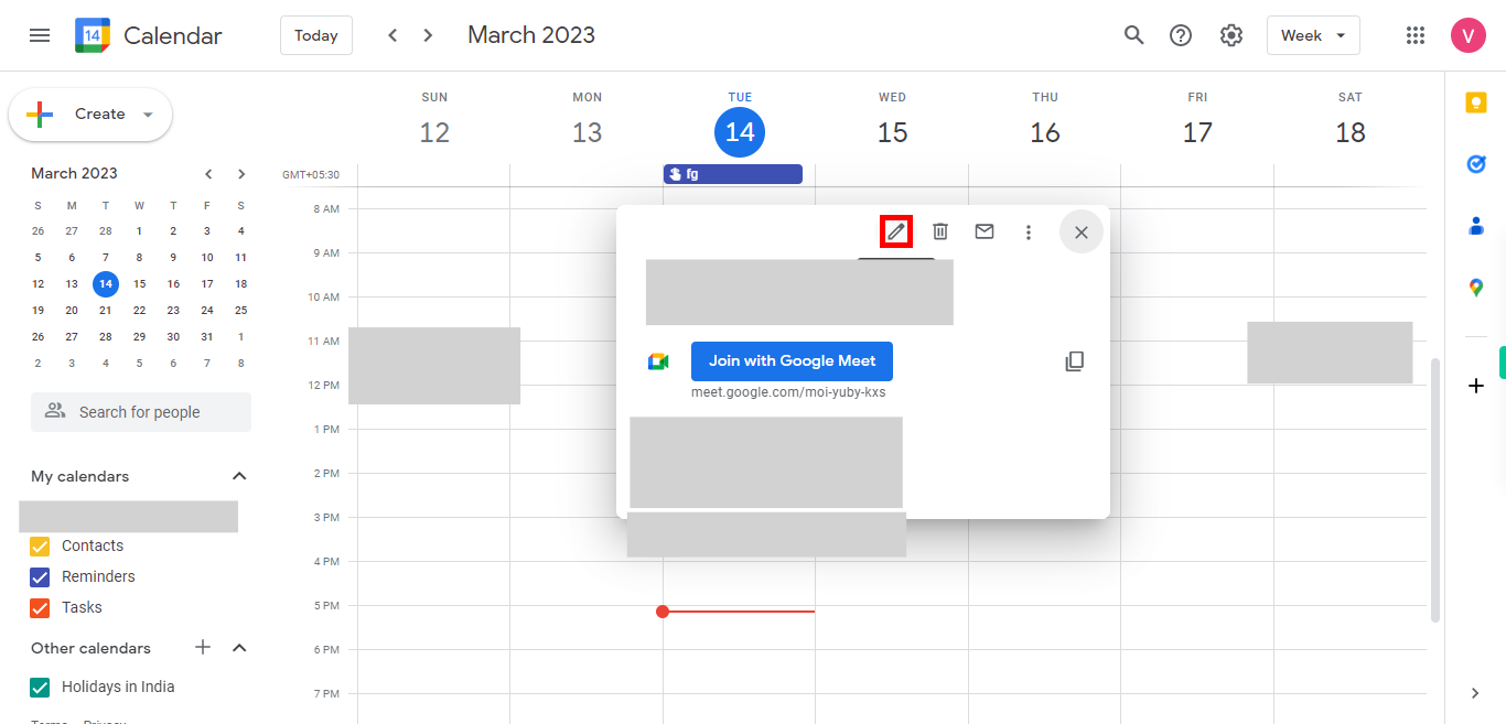 Google Calendar - Week of March 12, 2023