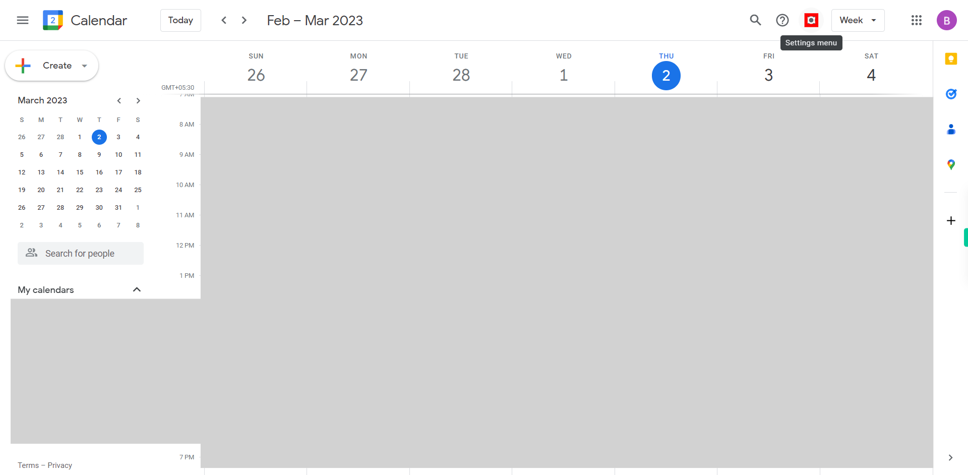 Google Calendar - Week of February 26, 2023