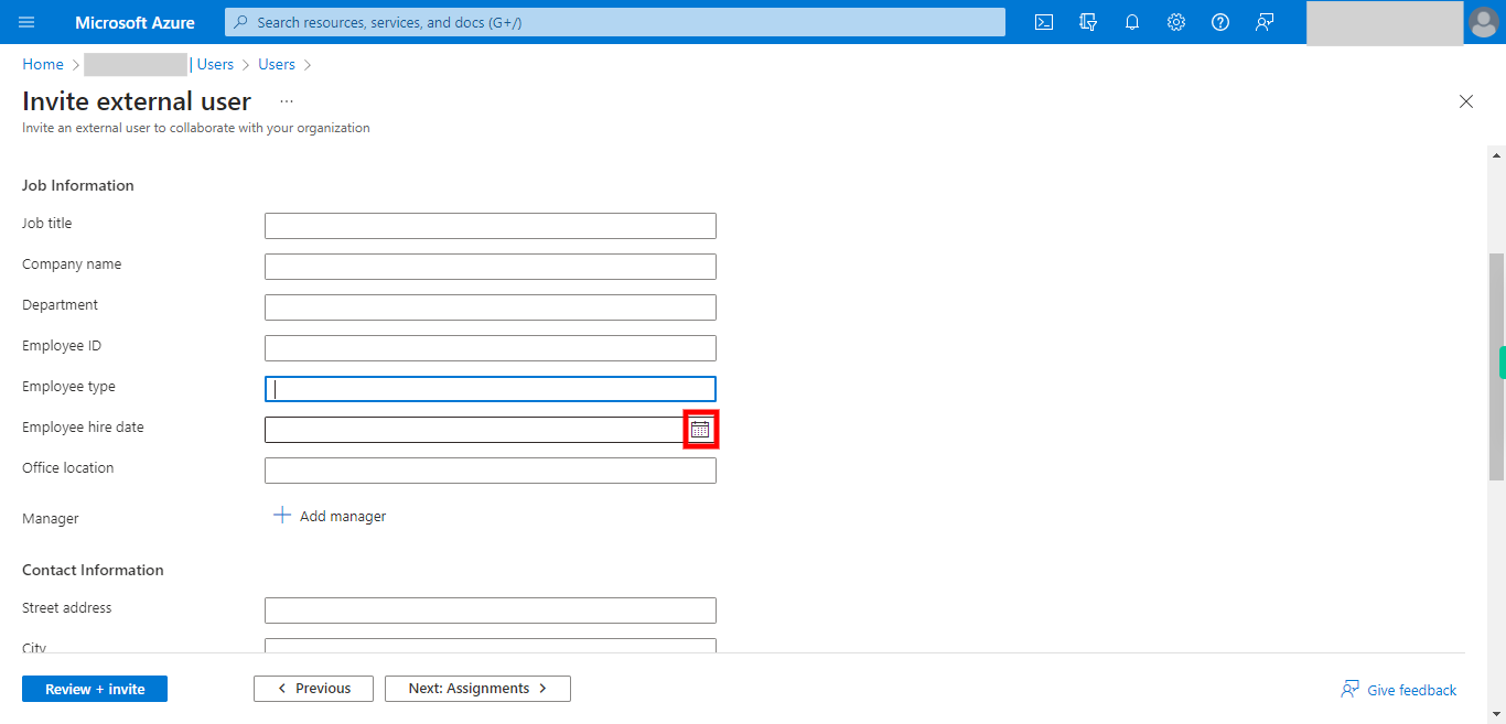 Invite external user - Microsoft Azure