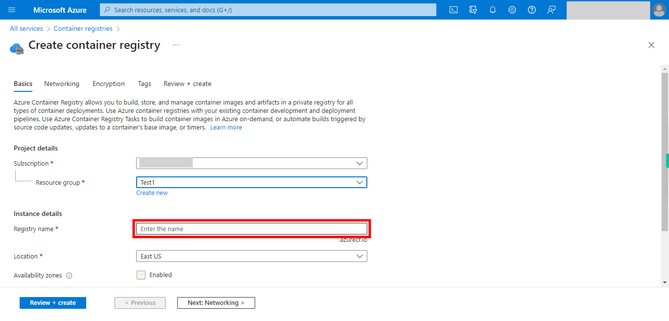 Create container registry - Microsoft Azure